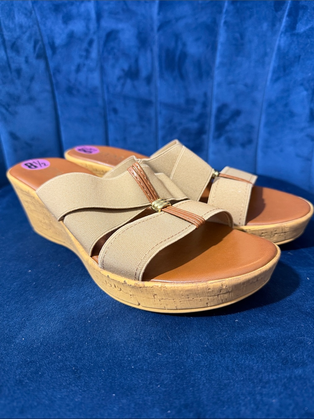 Italian Shoemakers Beige Elastic-Strap Wedge Sandal Women’s Size 8.5